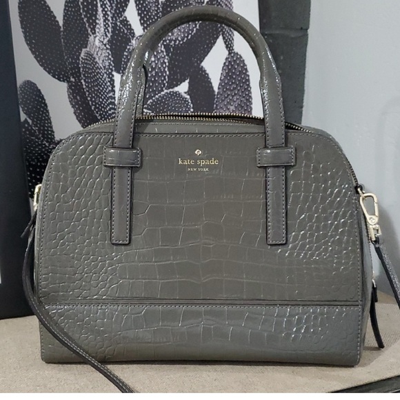 kate spade Handbags - Kate Spade Gray Croc-Embossed Satchel with Gold Hardware  NWOT